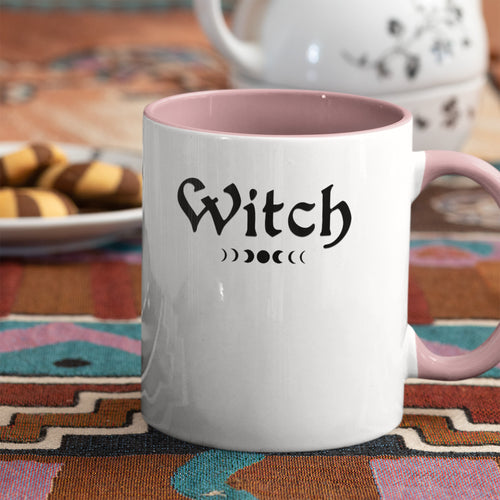 Witch With Moon Phases Accent Mug - 11oz - Perfect for Witches & Coffee Lovers