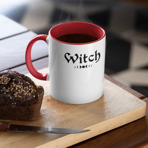 Witch With Moon Phases Accent Mug - 11oz - Perfect for Witches & Coffee Lovers