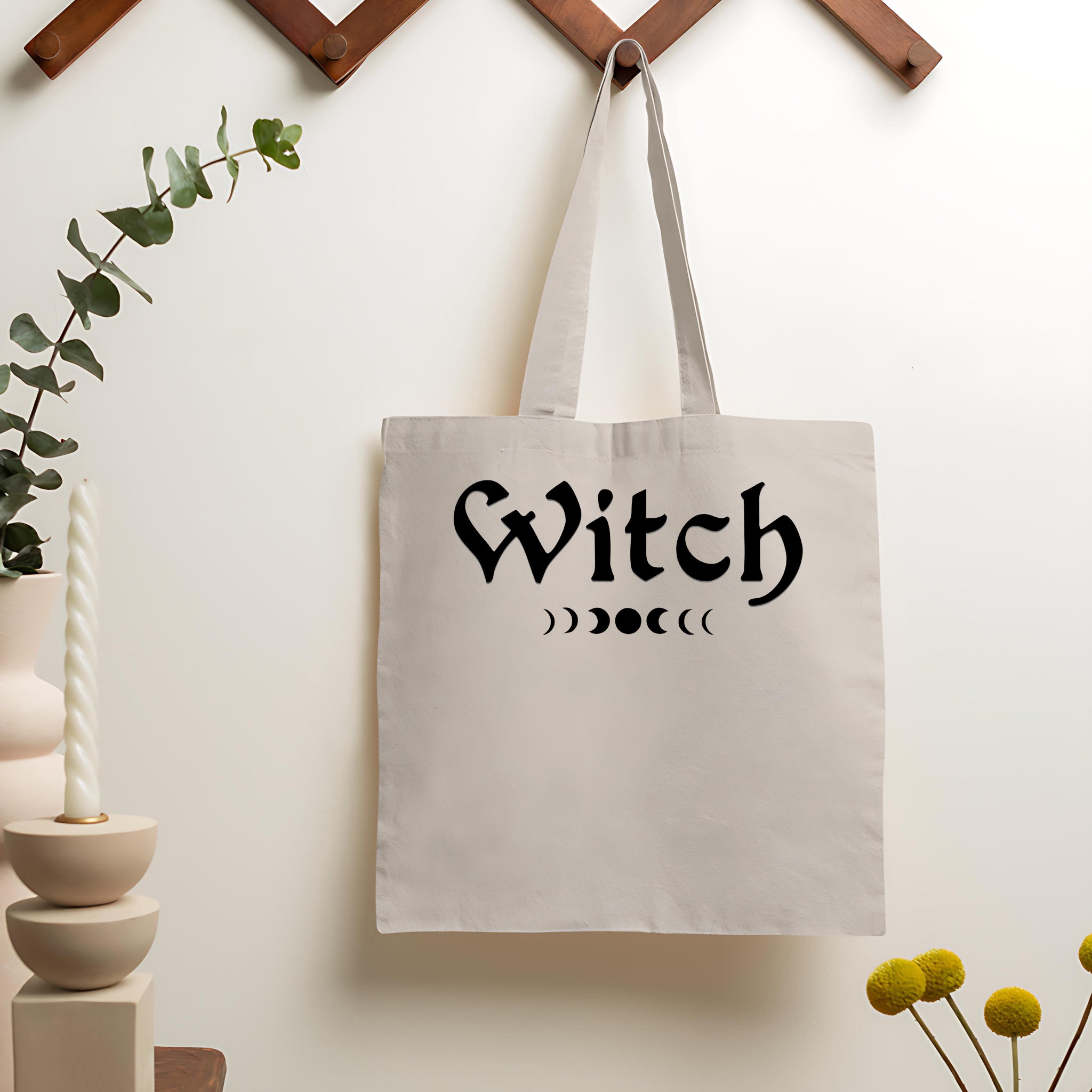 Witch With Moon Phases Canvas Tote Bag